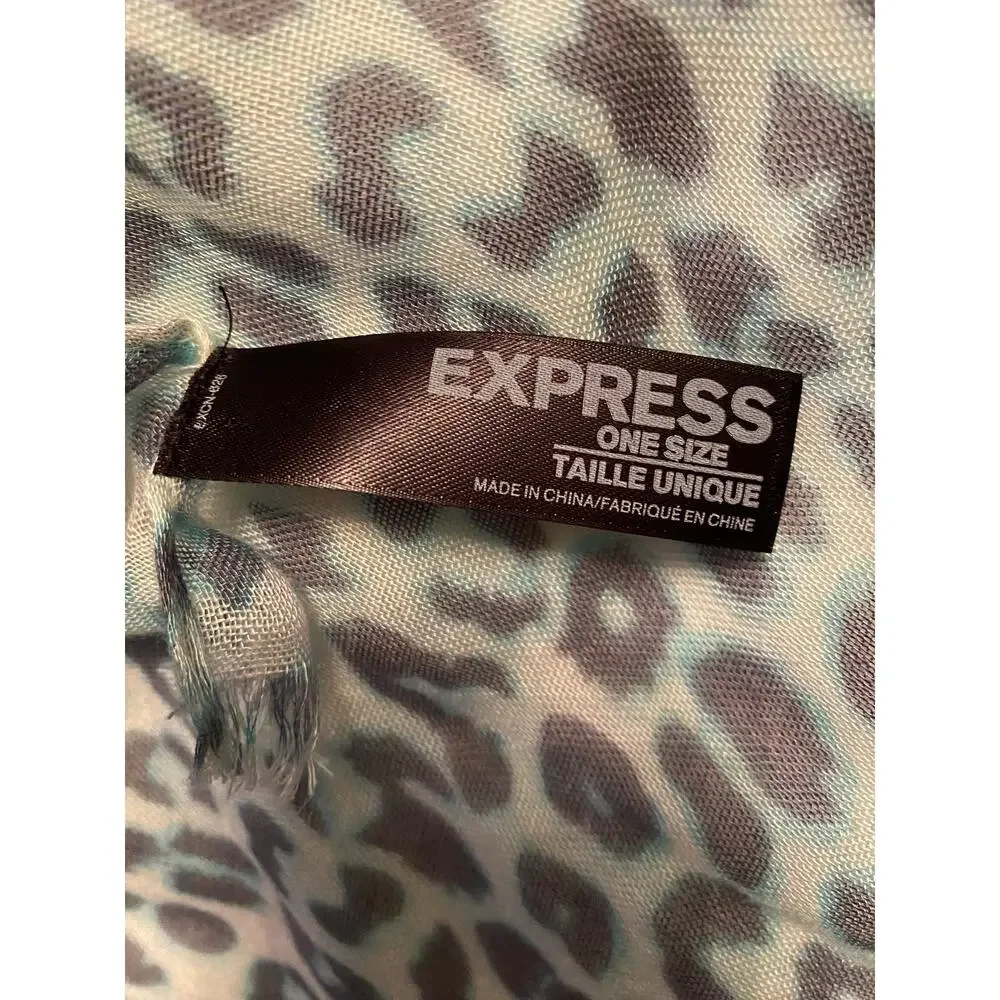 Express Aqua & Teal Animal Print Long, Light Weight Scarf, Cover, Up, Wrap NEW